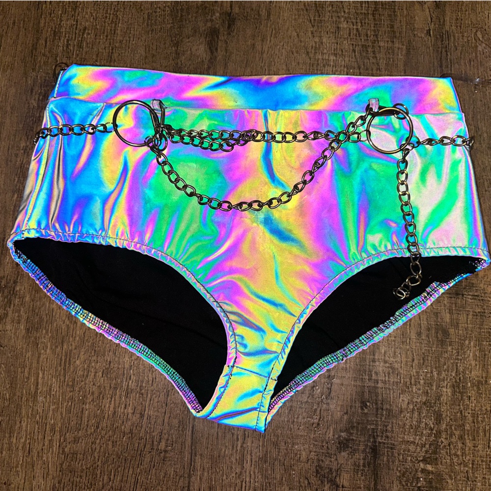 IHeartRaves Rainbow Reflective High Waisted Bottoms, Grey/M, Very Good Condition